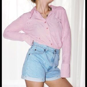 Croft and Barrow Pink Floral Embroidered Long Sleeve Button Down Shirt Medium